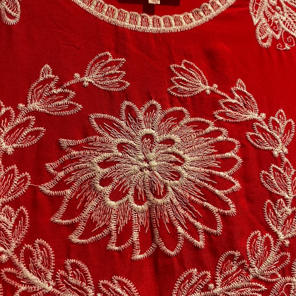 Solitaire Embroidered Bright orange Top Size L Scalloped Boxy Boho. - Picture 7 of 10